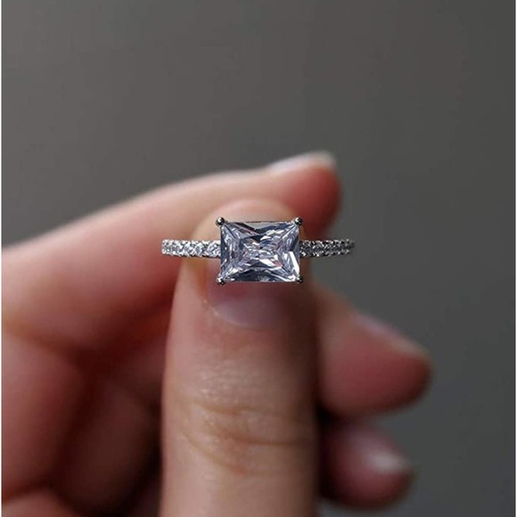 East West Baguette Cut Prong Set Engagement Ring - Picture 2 of 3